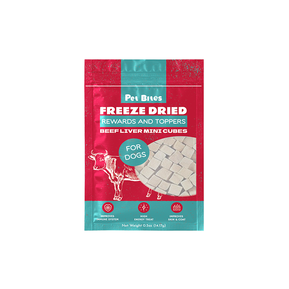Pet Bites Freeze Dried Rewards and Toppers Beef Liver Mini Cubes for Dogs