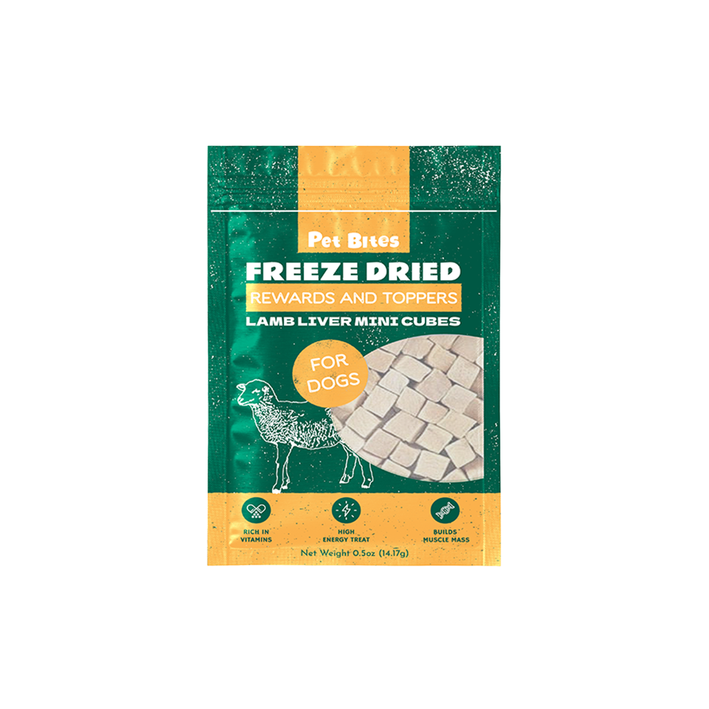 Pet Bites Freeze Dried Rewards and Toppers Lamb Liver Mini Cubes for Dogs