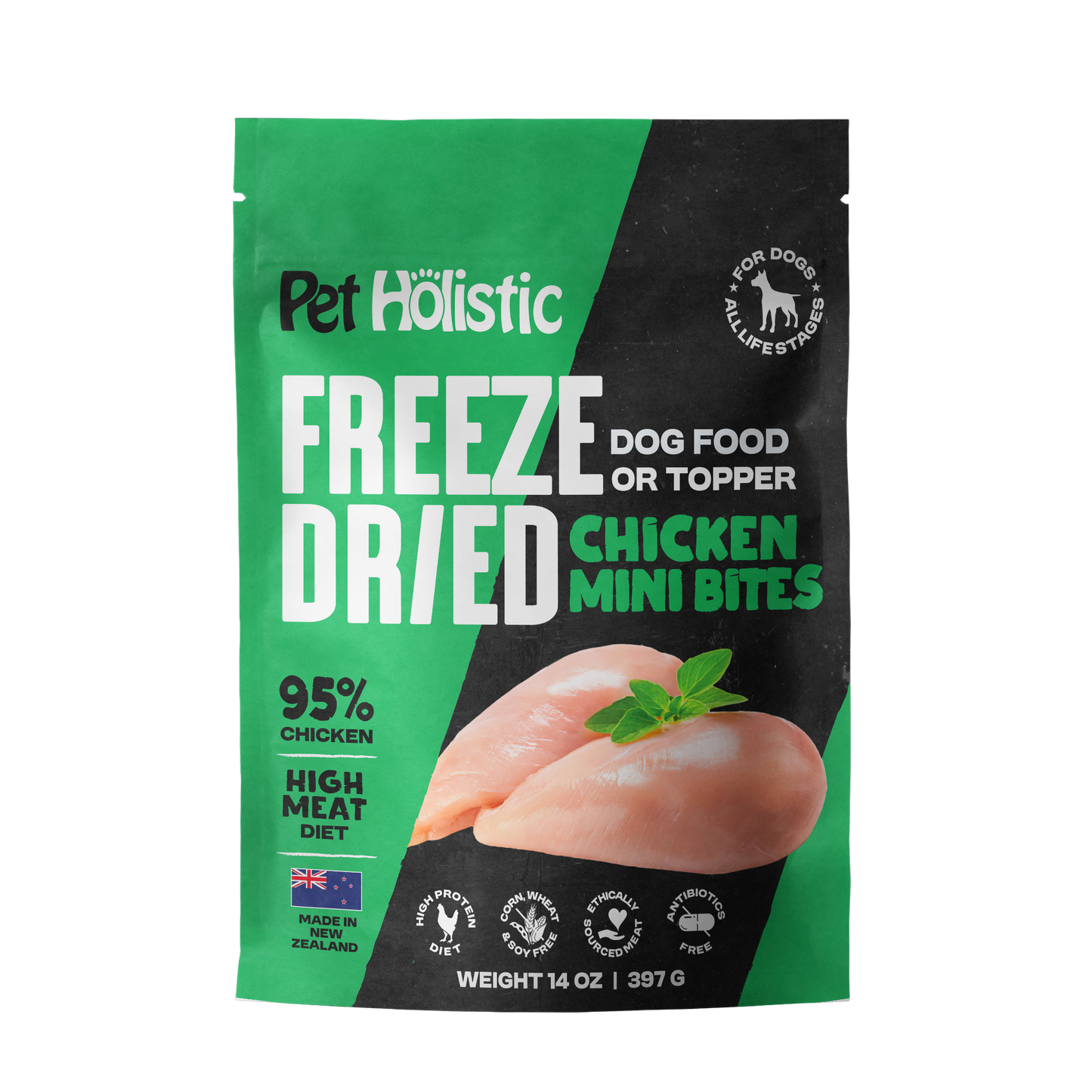 Pet Holistic Freeze Dried Mini Bites dog food or topper 397g/14oz