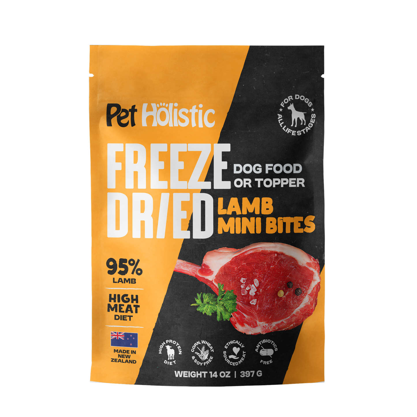 Pet Holistic Freeze Dried Lamb Mini Bites dog food or topper 397g/14oz