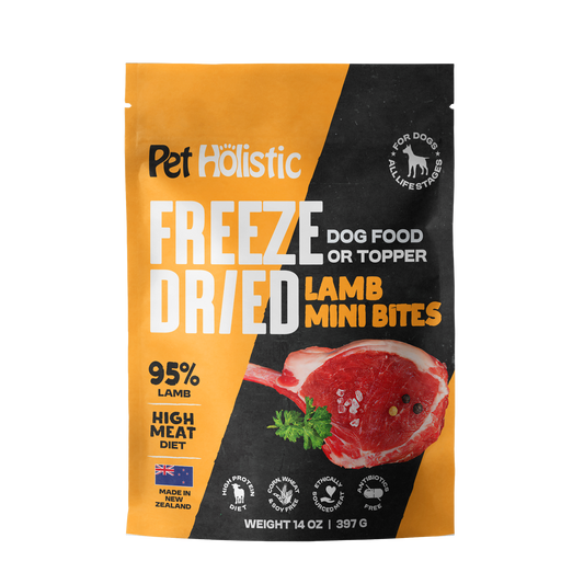Pet Holistic Freeze Dried Lamb Mini Bites dog food or topper 397g/14oz