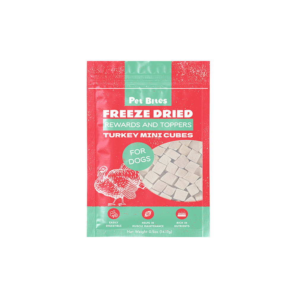 Pet Bites Freeze Dried Rewards and Toppers Turkey Mini Cubes for Dogs