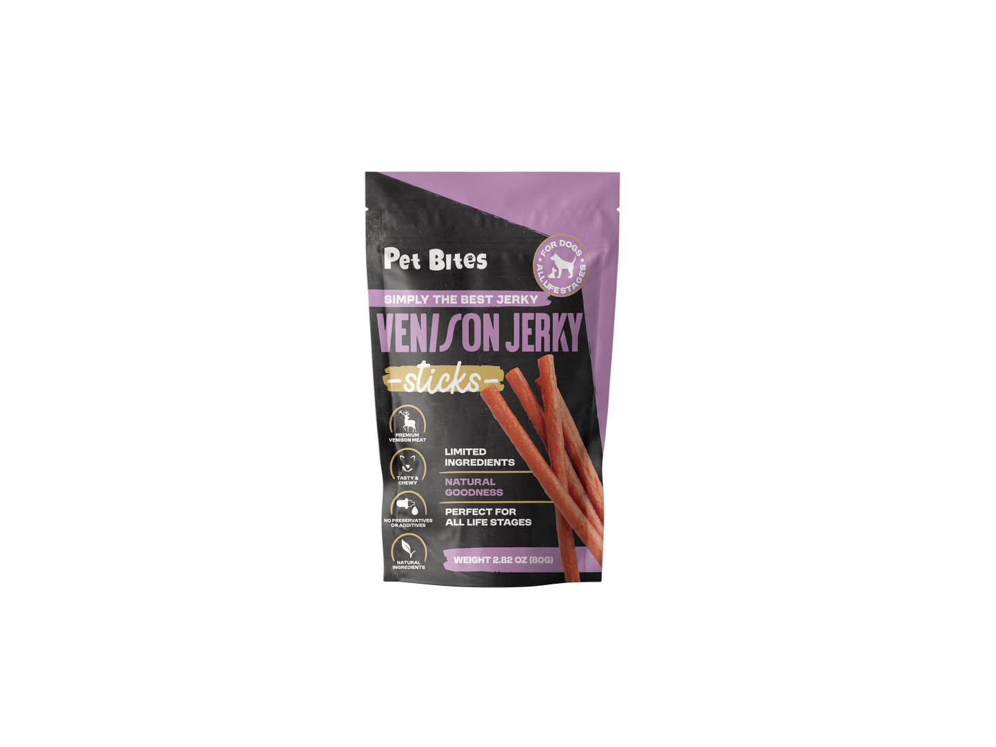 Pet Bites Venison Jerky Sticks for dogs 2.82oz/80g
