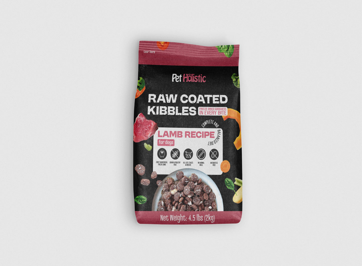 Pet Holistic RAW Coated Lamb Kibbles for Dogs 4.5lb (1.8kg)